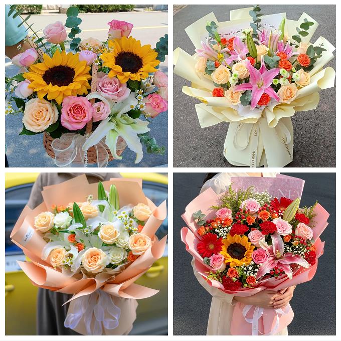 江门市蓬江江海新会区台山市鲜花店同城配送朋友生日玫瑰百合花束