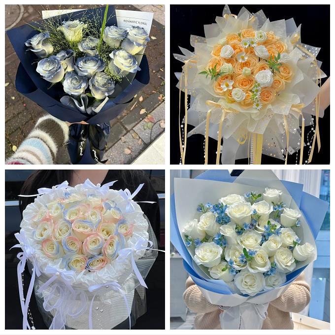 送镇江市丹阳市扬中市句容市鲜花店卡布碎冰蓝紫玫瑰花束同城配送