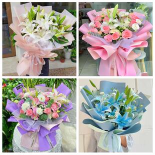 四川遂宁市射洪县大英县附近鲜花店同城配送老婆香水百合玫瑰花束