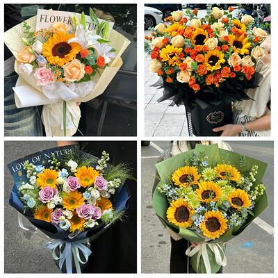 通化市东昌区二道江区辉南县同城鲜花店成人礼高考向日葵玫瑰花束