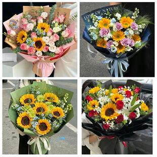 送上海市徐汇区徐家汇凌云街同城鲜花店成人礼高考向日葵玫瑰花束
