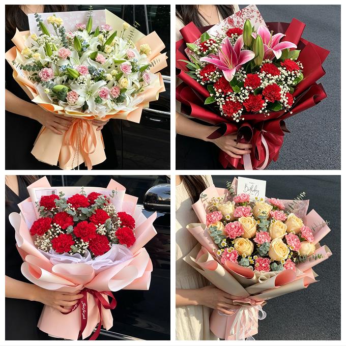 抚州市溪县资溪县东乡广昌县同城鲜花店送长辈康乃馨百合生日花束