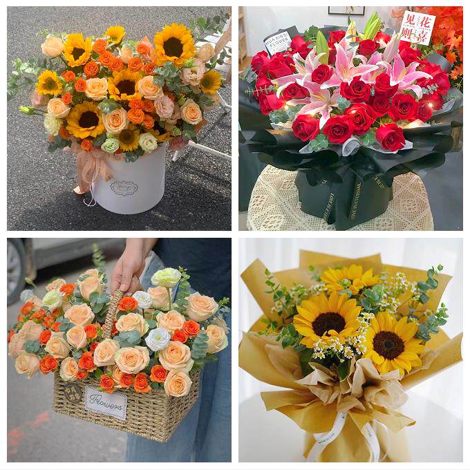 新疆和田市墨玉县伊宁市奎屯市同城鲜花店向日葵玫瑰混搭生日花束