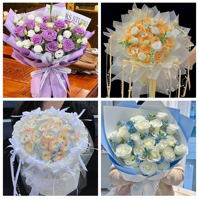 送廊坊市香河县大城县文安县鲜花店卡布碎冰蓝紫玫瑰花束同城配送