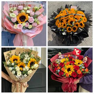 大理州云龙洱源县剑川鹤庆县同城鲜花店成人礼高考向日葵玫瑰花束