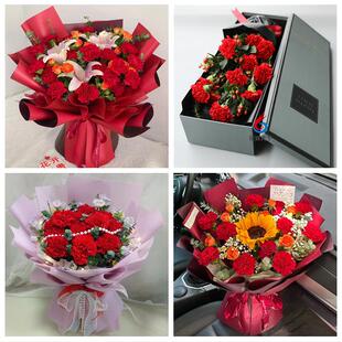 送梧州市万秀区龙圩区长洲区同城鲜花店订38妇女节康乃馨百合花束