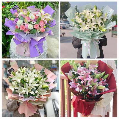郴州市北湖苏仙区桂阳宜章县鲜花店同城配送老婆香水百合玫瑰花束