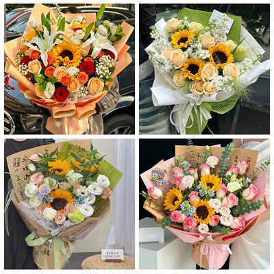 上海杨浦区定海平凉路江浦路同城鲜花店成人礼高考向日葵玫瑰花束