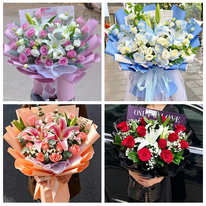 上海市奉贤区柘林海湾镇海港鲜花店同城配送朋友生日玫瑰百合花束