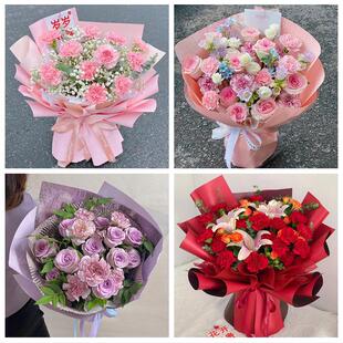 潍坊市寿光安丘市高密昌邑市同城鲜花店订38妇女节康乃馨百合花束