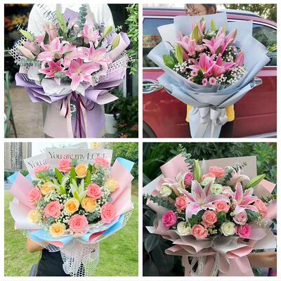湖北咸宁市咸安区嘉鱼县通城县同城鲜花店送老婆玫瑰百合生日花束