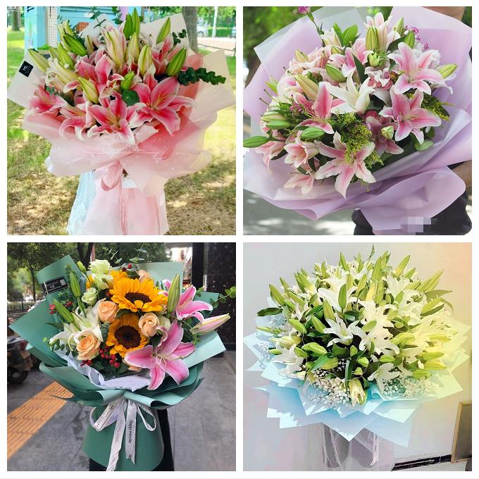 宁夏省吴忠市同心县青铜峡市区同城鲜花店送老婆玫瑰百合生日花束