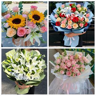 送来宾市武宣县金秀县合山市鲜花店同城配送朋友生日玫瑰百合花束