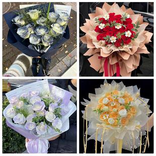 送镇江市京口区润州区丹徒区鲜花店卡布碎冰蓝紫玫瑰花束同城配送