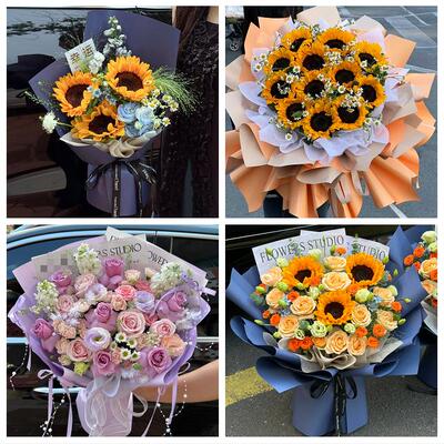 红河州弥勒市金平绿春河口县同城鲜花店订玫瑰向日葵混搭生日花束