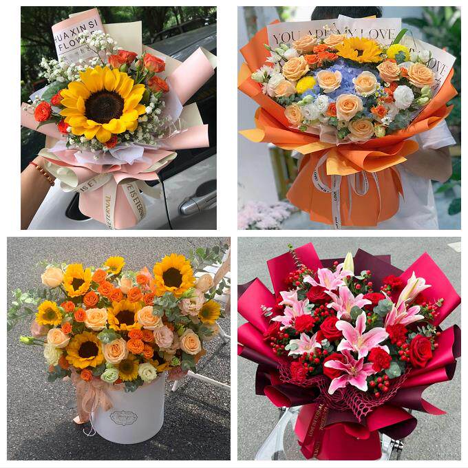 内蒙古包头市东河昆都仑青山区同城鲜花店向日葵玫瑰混搭生日花束