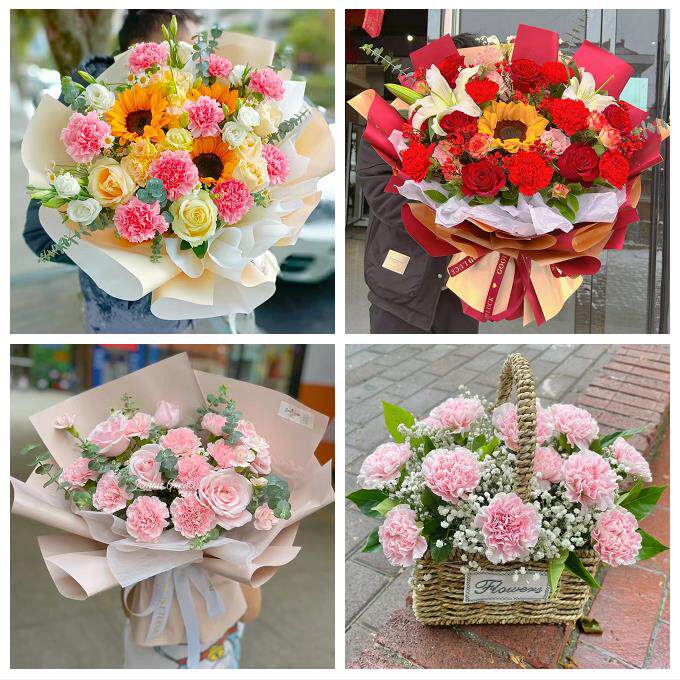 送洛阳市洛宁县伊川县偃师市鲜花店订康乃馨百合花束同城配送长辈