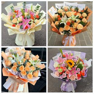 沧州市东光海兴县盐山肃宁县鲜花店同城配送朋友生日玫瑰百合花束