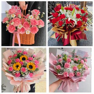 泉州市鲤城丰泽区洛江泉港区同城鲜花店订38妇女节康乃馨百合花束