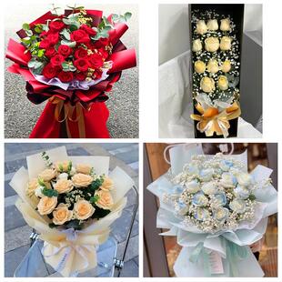 送张掖市临泽县高台县山丹县同城鲜花店情人节表白送玫瑰花束礼盒