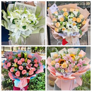 上海市嘉定区新成路真新嘉定镇鲜花店同城送玫瑰香水百合生日花束