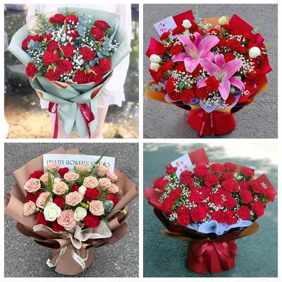 贵阳市南明云岩区花溪乌当区同城鲜花店订38妇女节康乃馨百合花束