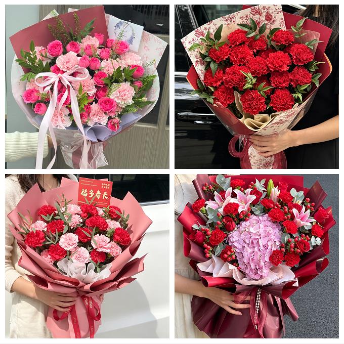 宝鸡市渭滨金台陈仓区凤翔县同城鲜花店送长辈康乃馨百合生日花束
