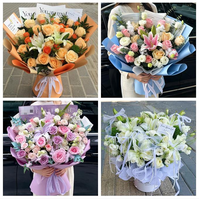 送济南市历下区市中区槐荫区鲜花店同城配送朋友生日玫瑰百合花束