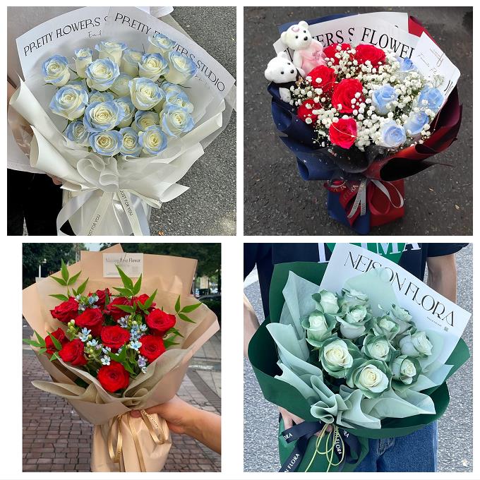 送潮州市湘桥区潮安区饶平县鲜花店卡布碎冰蓝紫玫瑰花束同城配送