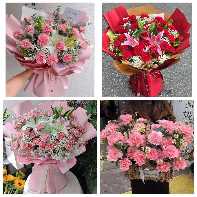 上海市奉贤区金汇四团青村镇同城鲜花店订38妇女节康乃馨百合花束