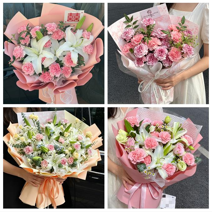 江门市蓬江江海新会区台山市同城鲜花店送长辈康乃馨百合生日花束