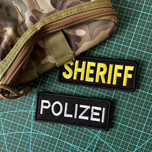 包邮立体刺绣SHERIFF黑底POLIZEI臂章胸章魔术贴背包贴战术背心贴