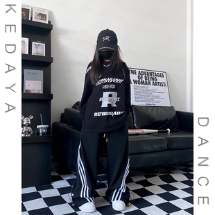 2024春季童装潮酷男女儿童宽松嘻哈长袖T恤裤子街舞两件套演出服