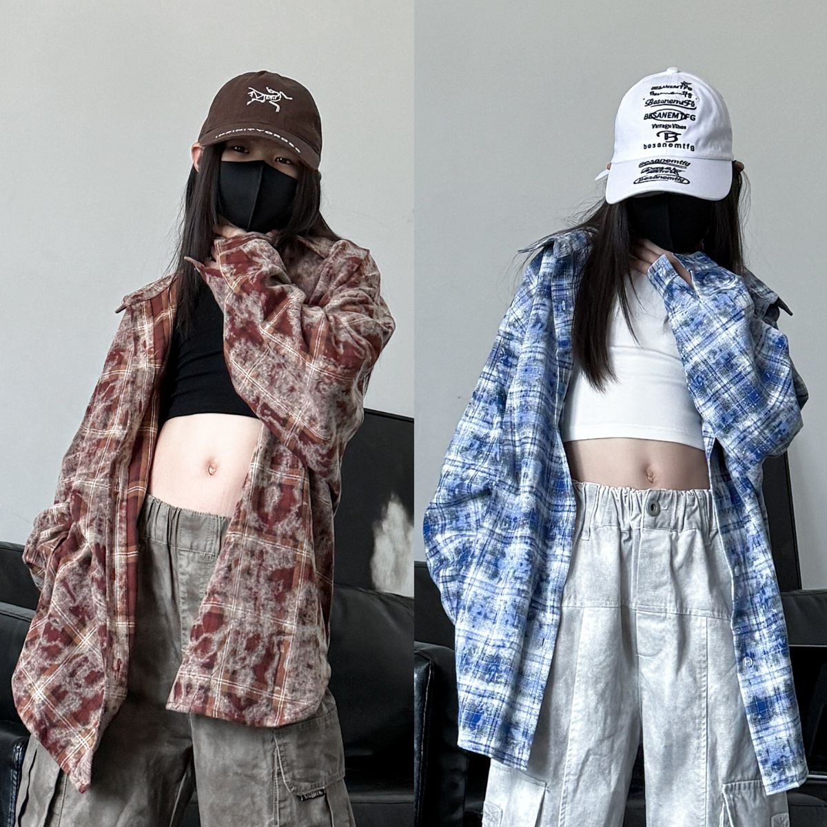 长袖格子衬衫嘻哈秋季