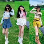 T恤防走光牛仔短裙两件套女团演出套装 甜酷女童修身 童装 春秋新款