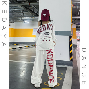 秋季新款童装女童美式宽松卫衣束脚卫裤潮酷儿童街舞套装演出服