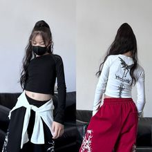 春秋新款童装甜酷女童朋克印花长袖T恤少儿爵士舞紧身长袖上衣潮