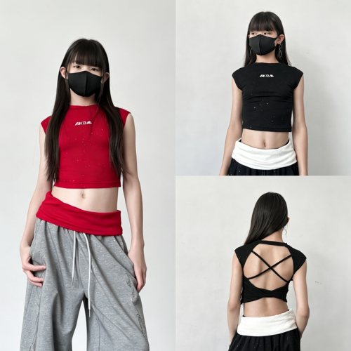 甜酷女童基础百搭闪钻爵士舞背心
