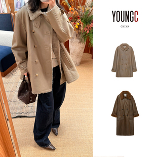 no退可换 设计师品牌 IMMI 拉贡半卷翻领双排扣外翻领长大衣