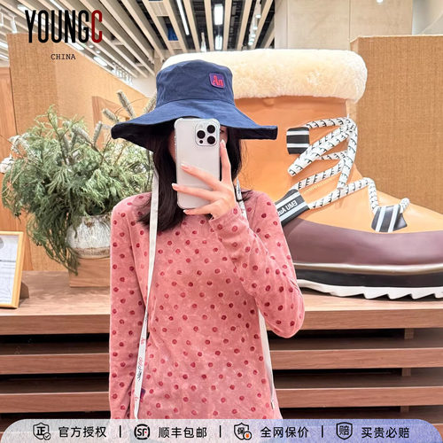 NATURALHOTEL植绒波点长袖T恤女