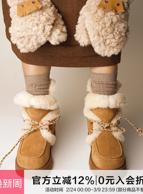 Orinous【绑带保暖翻领鞍带雪地靴】设计师品牌 no退可换