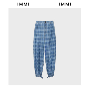 IMMI 水洗产品 设计师品牌 no退可换 格纹牛仔气球型长裤