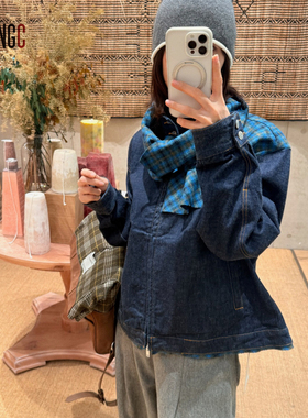 JUNWEILIN【格纹领巾牛仔夹克】设计师品牌no退可换 YOUNGC买手店