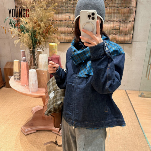 JUNWEILIN【格纹领巾牛仔夹克】设计师品牌no退可换 YOUNGC买手店