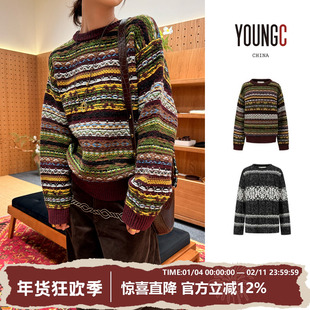 swaying/knit【费尔岛 粗支虚线提花大毛衣】设计师品牌 no退可换