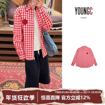 NATURAL HOTEL【红色格纹宽松衬衫】设计师品牌 no退可换