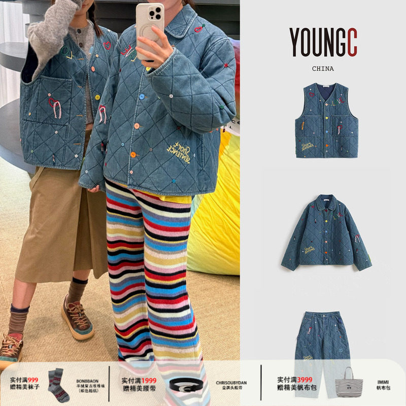 SHORT SENTENCE【彩色线饰牛仔棉马甲 棉服 棉裤】YOUNGC买手店