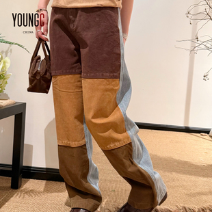 IMMI 复古三色拼皮宽松直筒牛仔裤 女 YOUNGC买手店 26新款