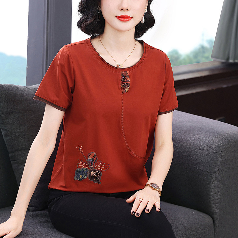 妈妈短袖t恤女 2026夏装新款中老年宽松大码气质上衣洋气半袖小衫