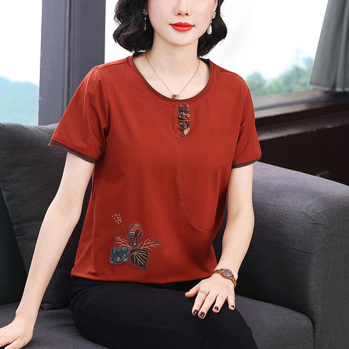 不起球不褪色妈妈夏装短袖上衣女